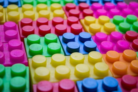 Legos of different colors arranged together
