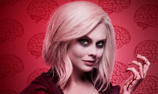 Liv on izombie on a red background of brains