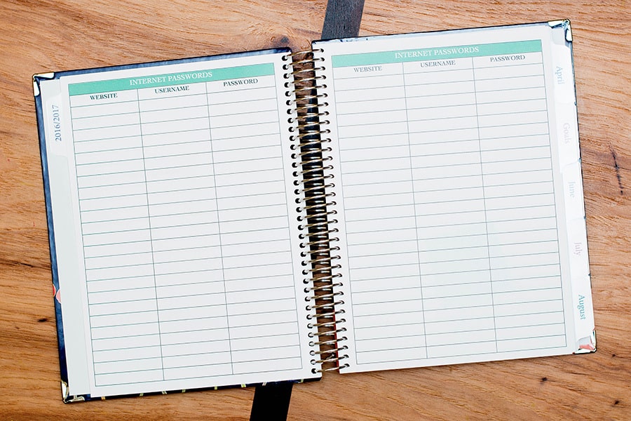 Bailey Craft Planners Simply Yours Planner Internet Passwords List