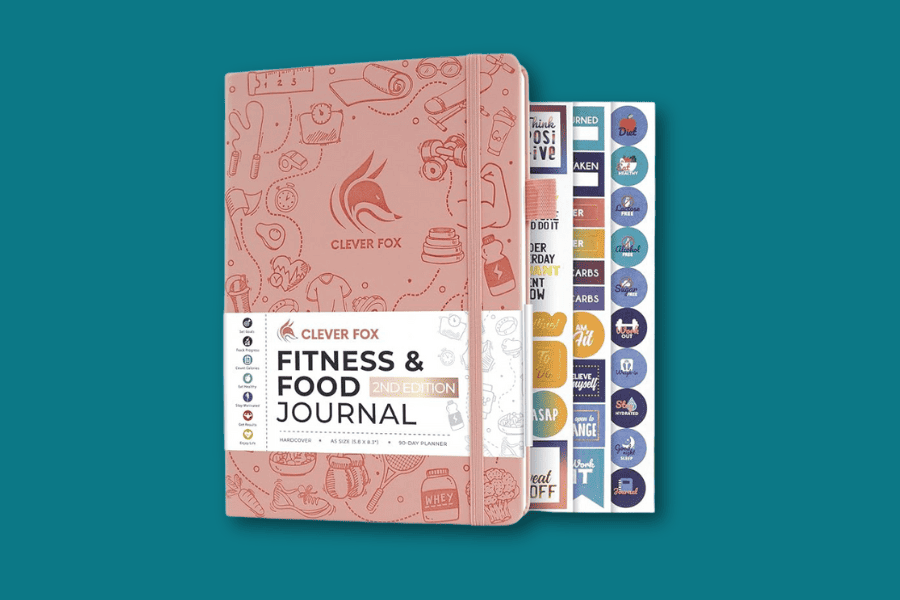 Clever Fox Fitness and Food Journal in light pink with stickers