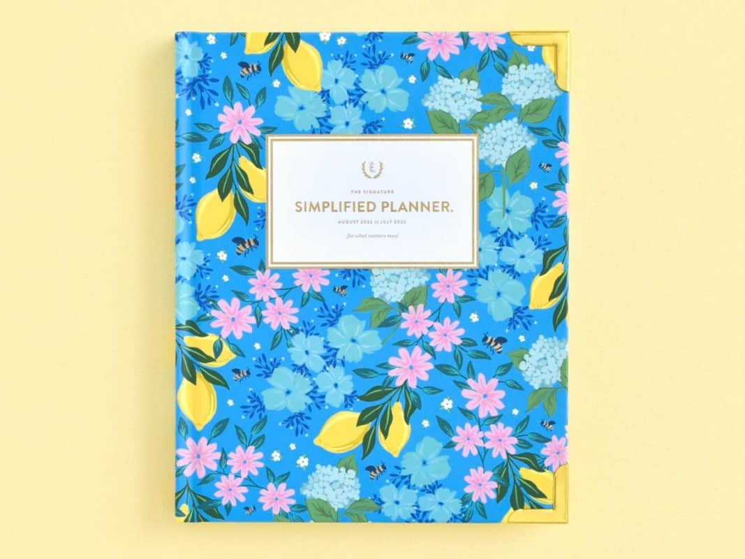 A blue, floral planner