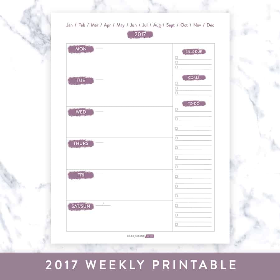 Weekly Undated Printable (Light Purple)