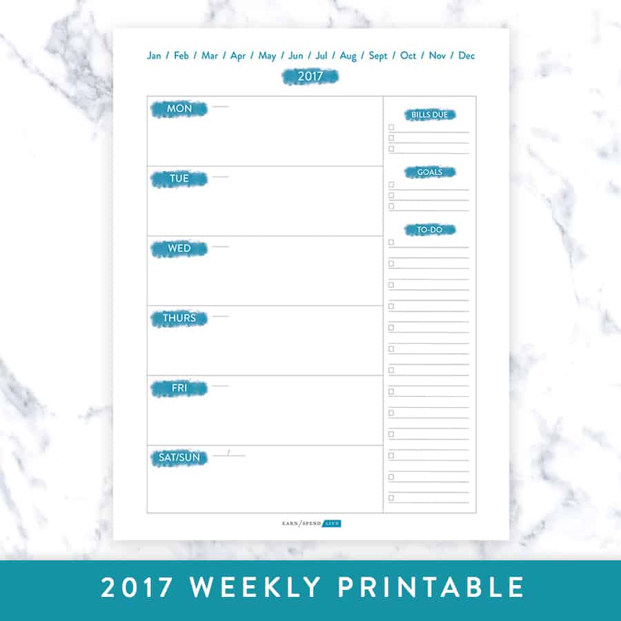 Weekly Undated Printable (Teal)