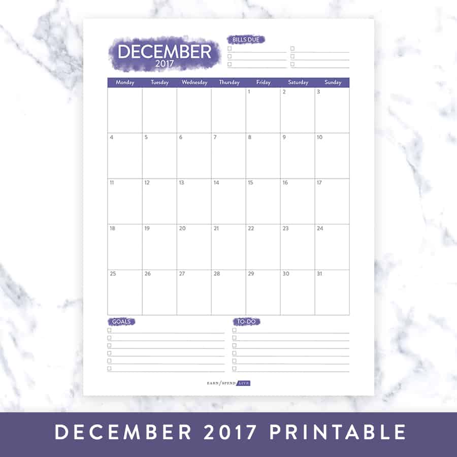 December Monthly Printable