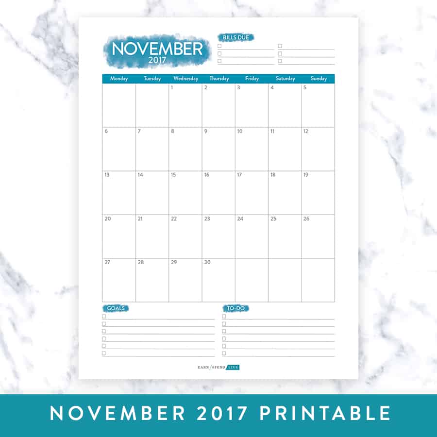 November Monthly Printable