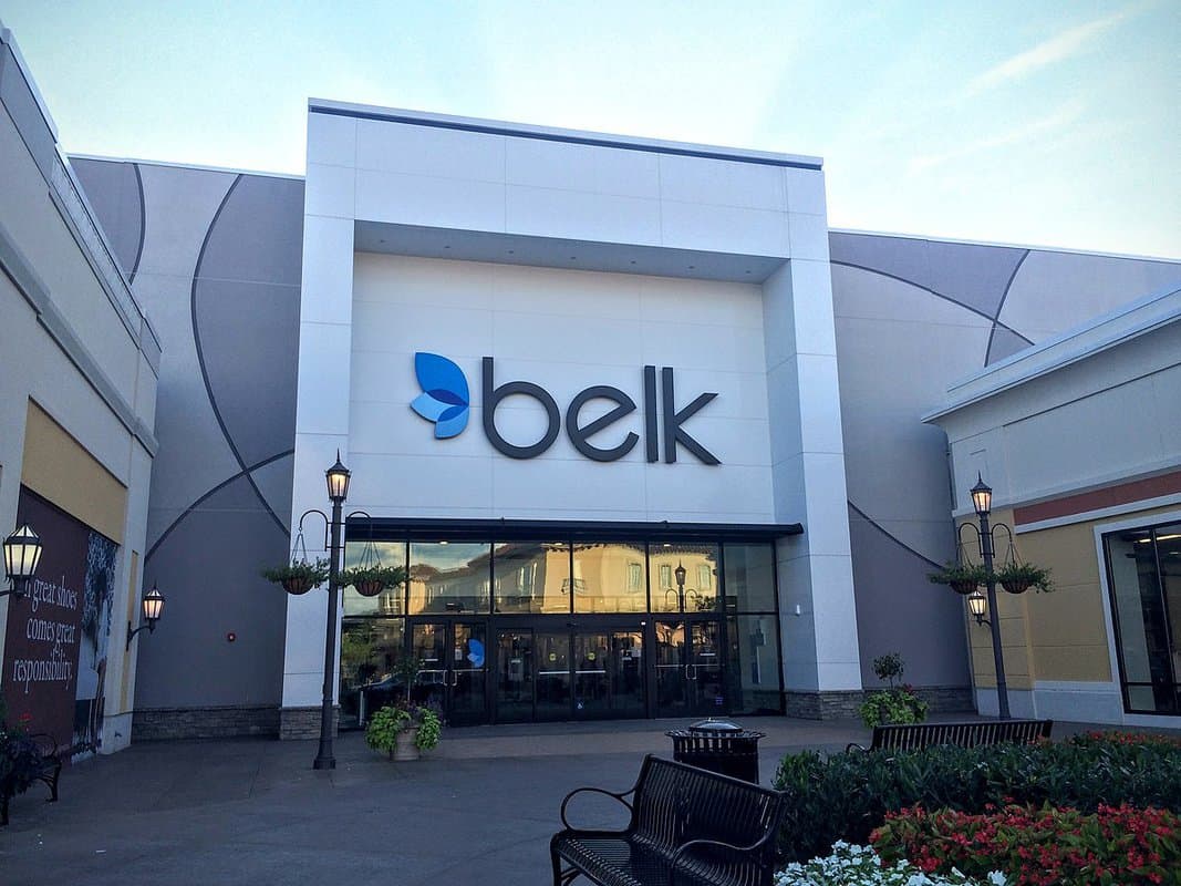 A view of a Belk store entrance