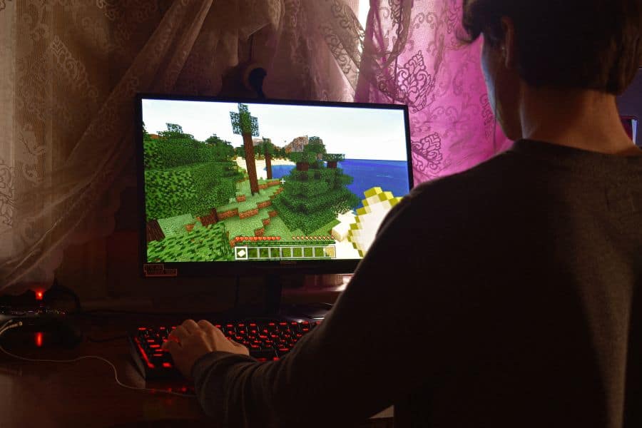 Person playing Minecraft on a PC