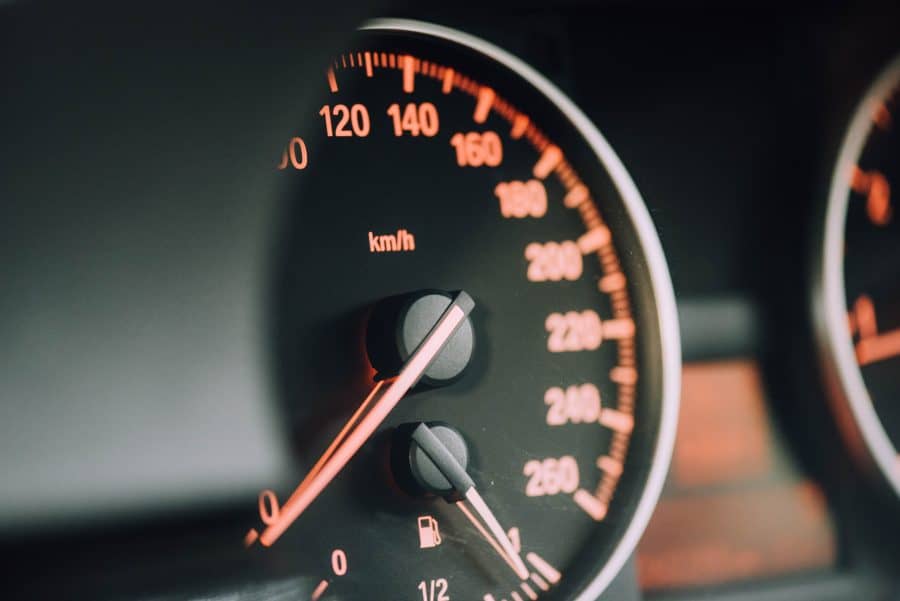 Up close view of a car speedometer