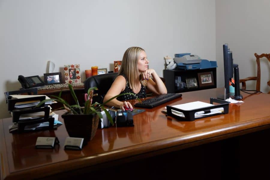 Beth Worthy working at her desk