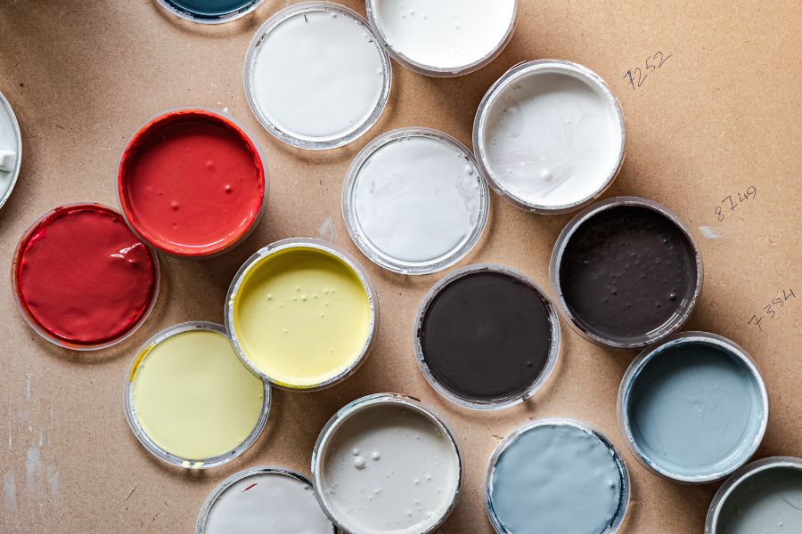 View of open paint cans from above